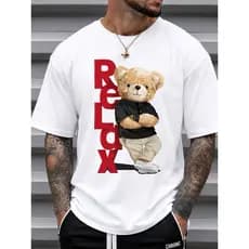 Camiseta Masculina Urso Relax 100% Algodão Estampada Streetwear