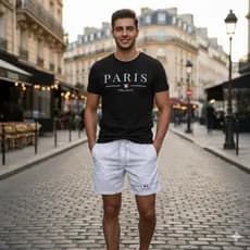 Conjunto Masculino Paris França Camiseta 100% Algodão + Short Tactel Premium Verão Casual