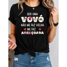 Camiseta Feminina Cristã Vovó Abençoada 100% Algodão Gospel Estampada Casual Premium