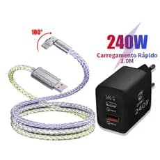 Cabo Celular Carregador Carregamento Rápido USB Para Tipo C V8 1M RGB Rotação 180° Charger Cable