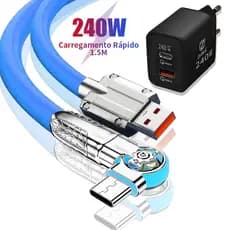 Cabo Celular Carregamento Rápido Carregador USB Para Tipo C 1,5M Rotação 180° Silicone Charger Cable