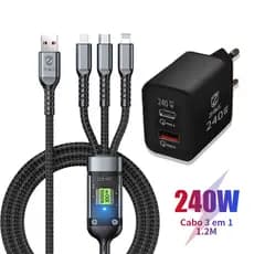 Cabo Carregador Celular Carregamento Rápido 3 em 1 Tipo C V8 Micro USB 1,2 M Punk Trançado Cable