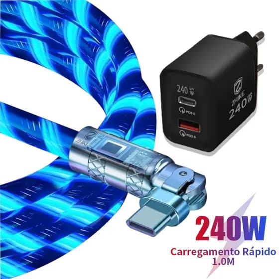 Carregador Cabo Celular Carregamento Rápido Tipo C V8 iP 1M Rotação de 180° Streamer Charger Cable