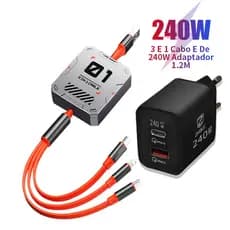 Cabo Celular Carregador Carregamento Rápido 3 em 1 USB-A Tipo C V8 1,2M Retrátil Cabo Charger Cable