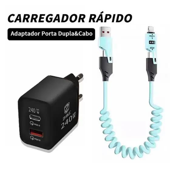 Carregador Cabo Carregamento Rápido 4 em 1 USB-A Tipo C Para Tipo C iP 1.5M Primavera Charger Cable