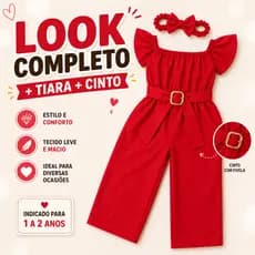 Macaquinho Feminino Infantil com Tiara Roupa de Menina Macacão Bebê Menina - (Veste 1 a 2 anos)