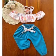Conjunto Infantil Menina - Blusa, Calça e Tiara (Kit 3 Peças)