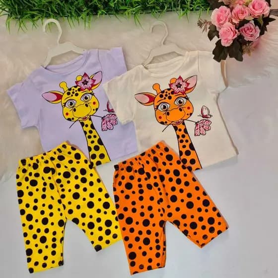 3 a 6 meses - Conjunto Feminino Girafinha de Camiseta e Short para Bebê menina