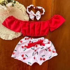 Short + Blusa + Tiara Kit Roupa Infantil Menina - (1 a 2 anos)