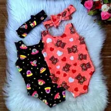 Maiô Infantil | Acompanha acessório - Biquíni Infantil Moda Praia (Tamanhos de 6 meses a 10 anos) Body Natação