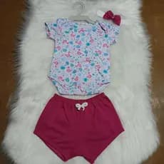 2 a 4 meses - Conjuntos Masculino e Feminino de Body e Short para Bebê / Algodão