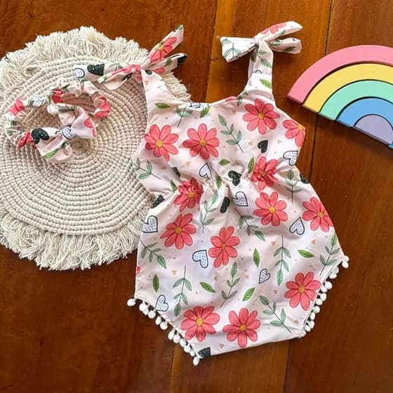 Body Infantil menina com Tiara (Tamanho único: 5 meses a 1 ano) | Macaquinho para Bebê