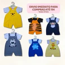 2 a 4 meses - Kit Jardineira Masculina Curta e Blusa Básica / Bebê