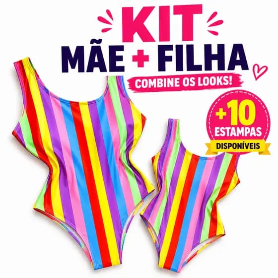 Maiô Mãe e Filha | Conjunto 2 peças | Moda praia Feminina | Biquíni Suplex | Body