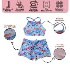 Biquini Short Premium Infantil Estampado com forro - Biquíni Moda Praia (Tamanho 2 a 8 anos) | LINHA PREMIUM