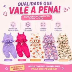2 a 4 anos - Conjunto Feminino Estampado Calça e Blusa