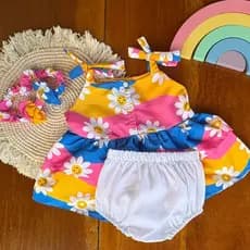 (6 meses a 1 ano) Kit Batinha, Tiara e calcinha tapa fralda!