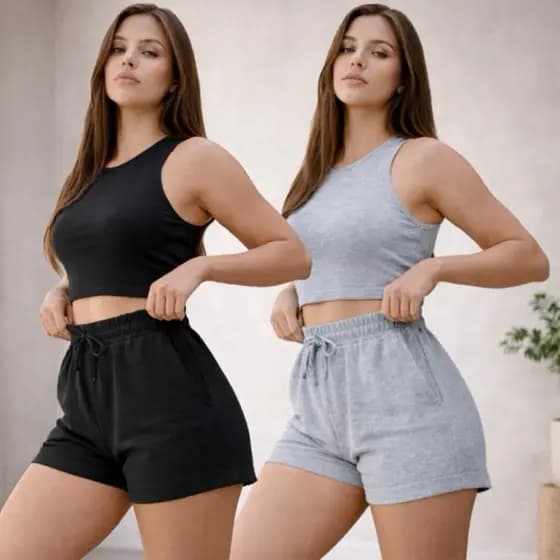 Kit 2 Short Feminino de Moletinho em Algodão Confortável, Soltinho e Casual | Moletom Premium Luxo para Verão 2026