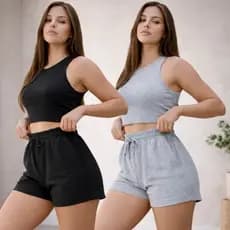 Kit 2 Short Feminino de Moletinho em Algodão Confortável, Soltinho e Casual | Moletom Premium Luxo para Verão 2026