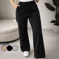 Calça Pantalona Moletim Feminina Cintura Alta Moletom Leve e Confortável