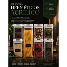 Kit 7 Potes Herméticos Acrílico Multiuso | Organizador de Mantimentos | Potes para Cozinha com Tampa Hermética
