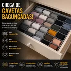 Organizador para Gavetas Dobrável Cinza 24 Divisórias para Meias Roupas Íntimas e Acessórios