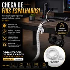 Organizador de Fios e Cabos com Aplicador 20mm x 1m | Espiral Organizador de Cabos para TV, Computador, Home Office e Es