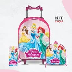 Kit mochila escolar Princesas com lancheira e Estojo - com Rodinhas - Menina-Feminino
