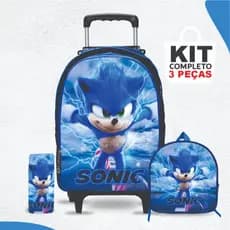 Kit mochila escolar Sonic com lancheira e Estojo - com Rodinhas - Menino -Masculino