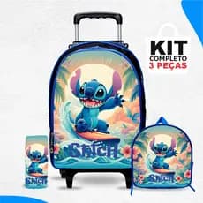 Kit mochila escolar Stithc com lancheira e Estojo - com Rodinhas - Menino - Masculino