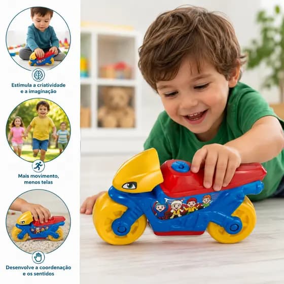 Moto Infantil Cebolinha Brinquedo de Montar Colorido Para Menino Ajuda Coordenação Motora cognitivo