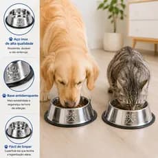 Comedouro Antiderrapante Inox Durável Grande Capacidade 30cm Cães Gatos Resistente