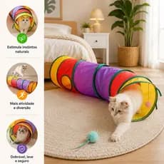 Tunel Brinquedo Pet Colorido Para Filhotes Arteiro Gato Compacto Resistente Brinquedo Gatinho