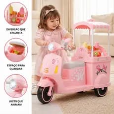 Moto Eletrica Infantil Rosa Sorveteria Carrinho Sorvete Luz Som Motinha Motoca Passeio Menina Oferta