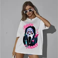 Camisa Oversized T Shirt Feminina Branca Com opcões de Estampa