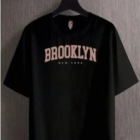Camisa Feminina T Shirt Estampa Brooklyn Preta Gola Careca
