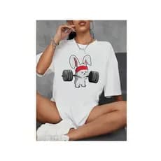 Camiseta Feminina Blusinha T Shit Fashion Algodão Plus Size Infantil Coelho Academia Treino