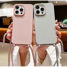 Capinha Luxo Com Cordão Para Iphone 13, 14, 15, 16 Pro e Pro Max Interior Aveludado