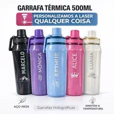 Garrafa Térmica Inox 700 ml ou 500ml Alça Personalizada Com Nome Logo Time