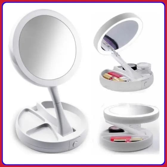 Espelho com Led De Mesa Com Aumento 10x Led luz Dobravel Para Maquiagem Pronta Entrega