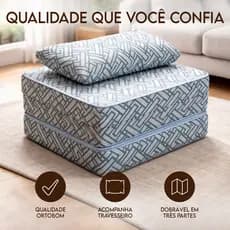 Sofa cama Puff Multiuso 3 Em 1 Colchão D20 Visita + Travesseiro Solteiro Vira Cama