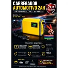 Carregador Bateria 12v Inteligente 2AH visor Carro moto Bivolt
