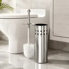 Escova Sanitária Banheiro Inox Vaso Com Suporte Tampa e Cabo