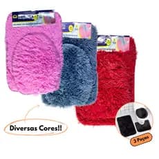 Kit 3 Peças Jogo Tapete Felpudo Antiderrapante Para Banheiro