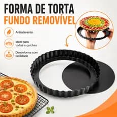 Forma Redonda Para Tortas e Quiches Com Fundo Removível Antiaderente