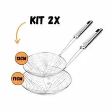 Kit 2 Escumadeira Para Fritura de Inox Grande