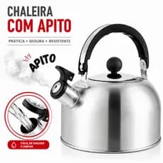 Chaleira aço Inox com Apito Ferve Rápido Fogão Gás Indução Elétrico