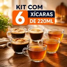 Jogo De Xícaras Em Vidro Para Chá Café 250ml