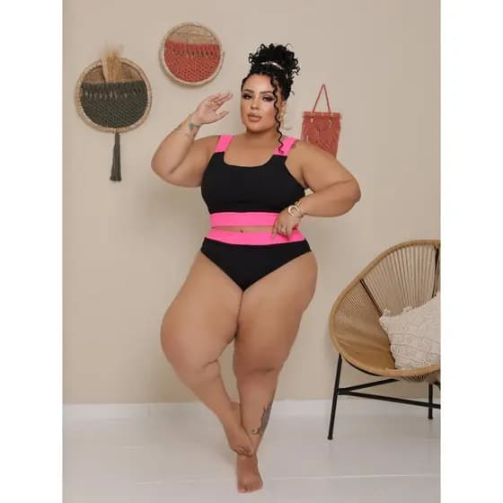 Biquini Plus Size Feminino Esconde barriga Modelador Top de Academia