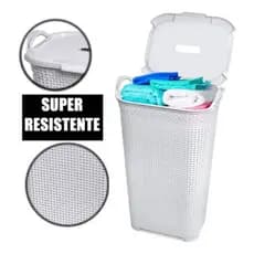Cesto de Roupa Rattan Grande C/ Tampa Basculada Preto 50 Litros Arqplast